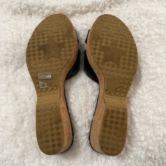 Jimmy Choo Black and Gold Panna Wedge Sandals - Picture 3 of 5